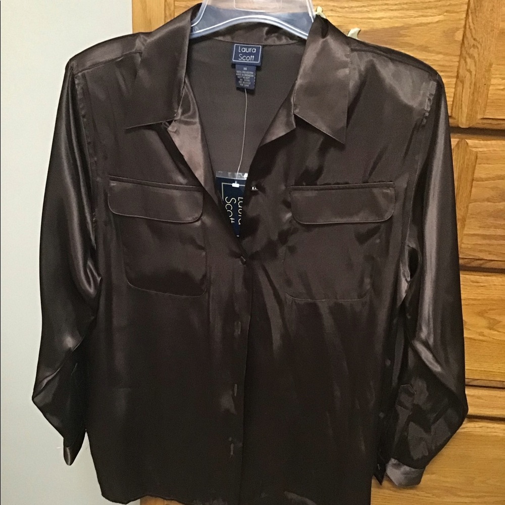 Blouse by Laura Scott, Sz 14 brown NWT